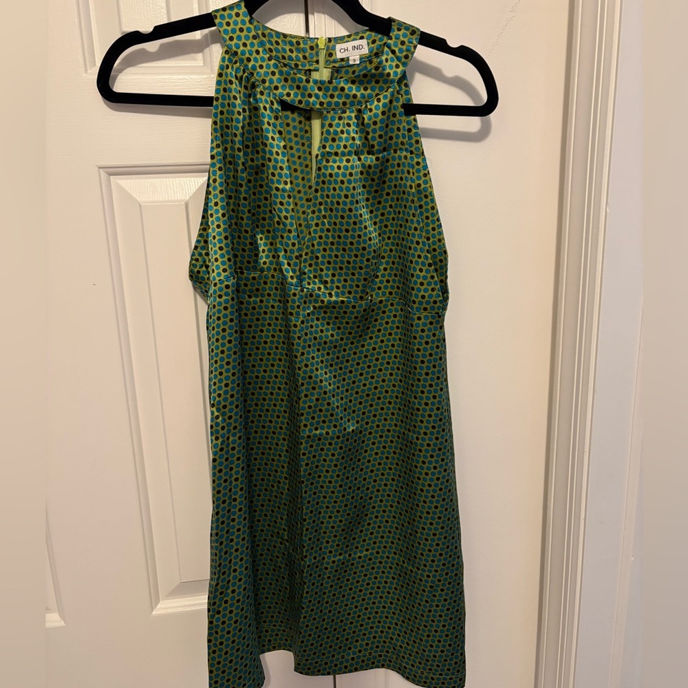 CH. ING. Green Polka Dot Halter Dress size 3 - 100% silk